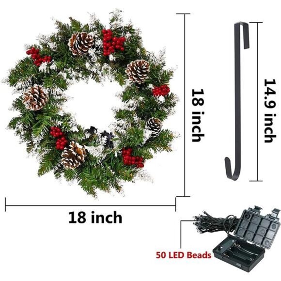 Prelit Christmas Wreath with Lights, Winter Snowflake Christmas Wreath - Picture 4 of 7